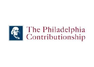 The philadelphia contribution logo has a picture of benjamin franklin on it.