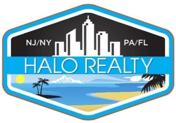 HALO REALTY logo with city skyline and beach scene, labeled NJ/NY and PA/NJ.