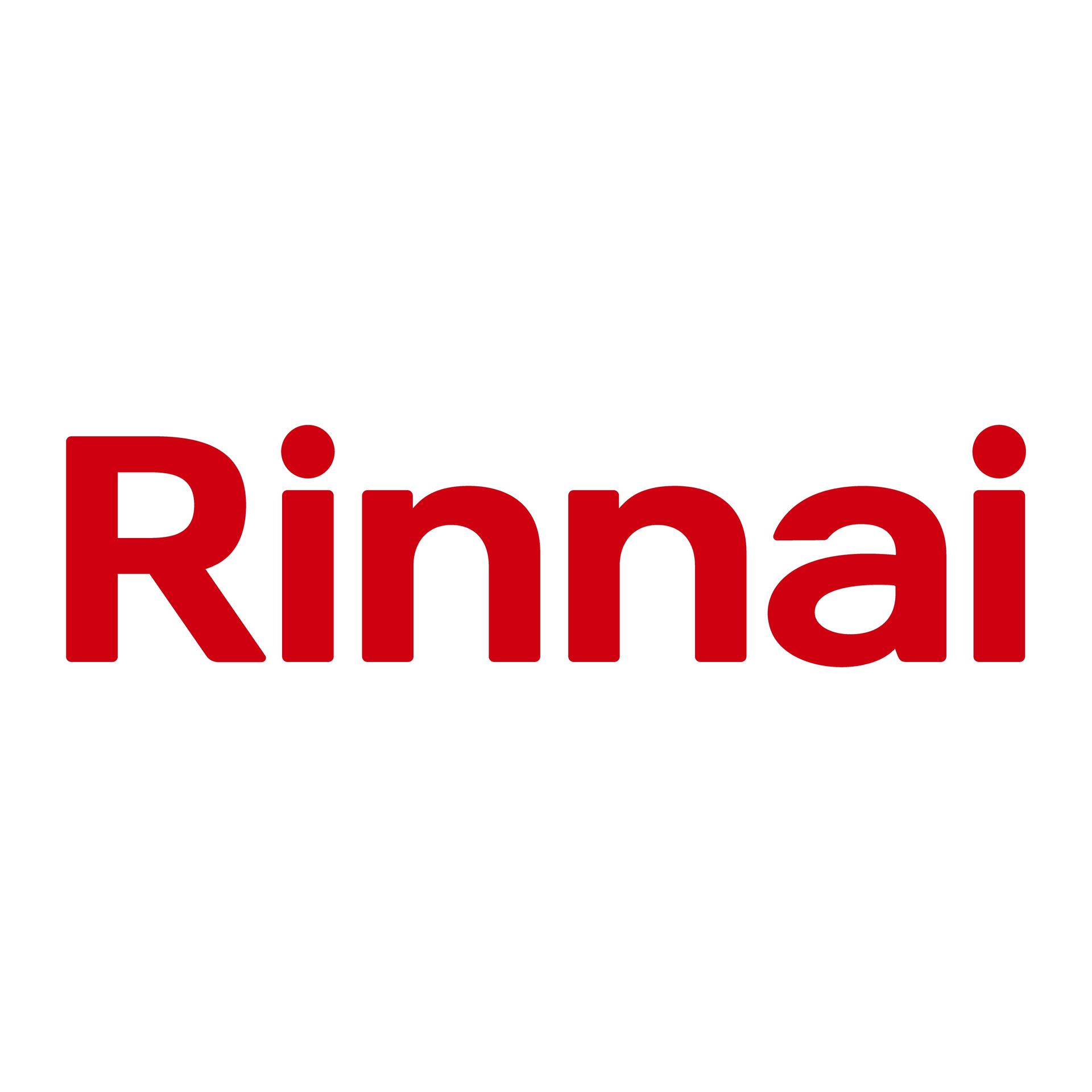 Um logotipo vermelho de uma empresa chamada rinnai em um fundo branco.