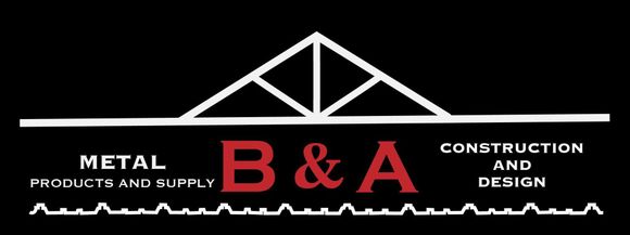 B&A construction logo with stylized roof graphic, red and white text on black background