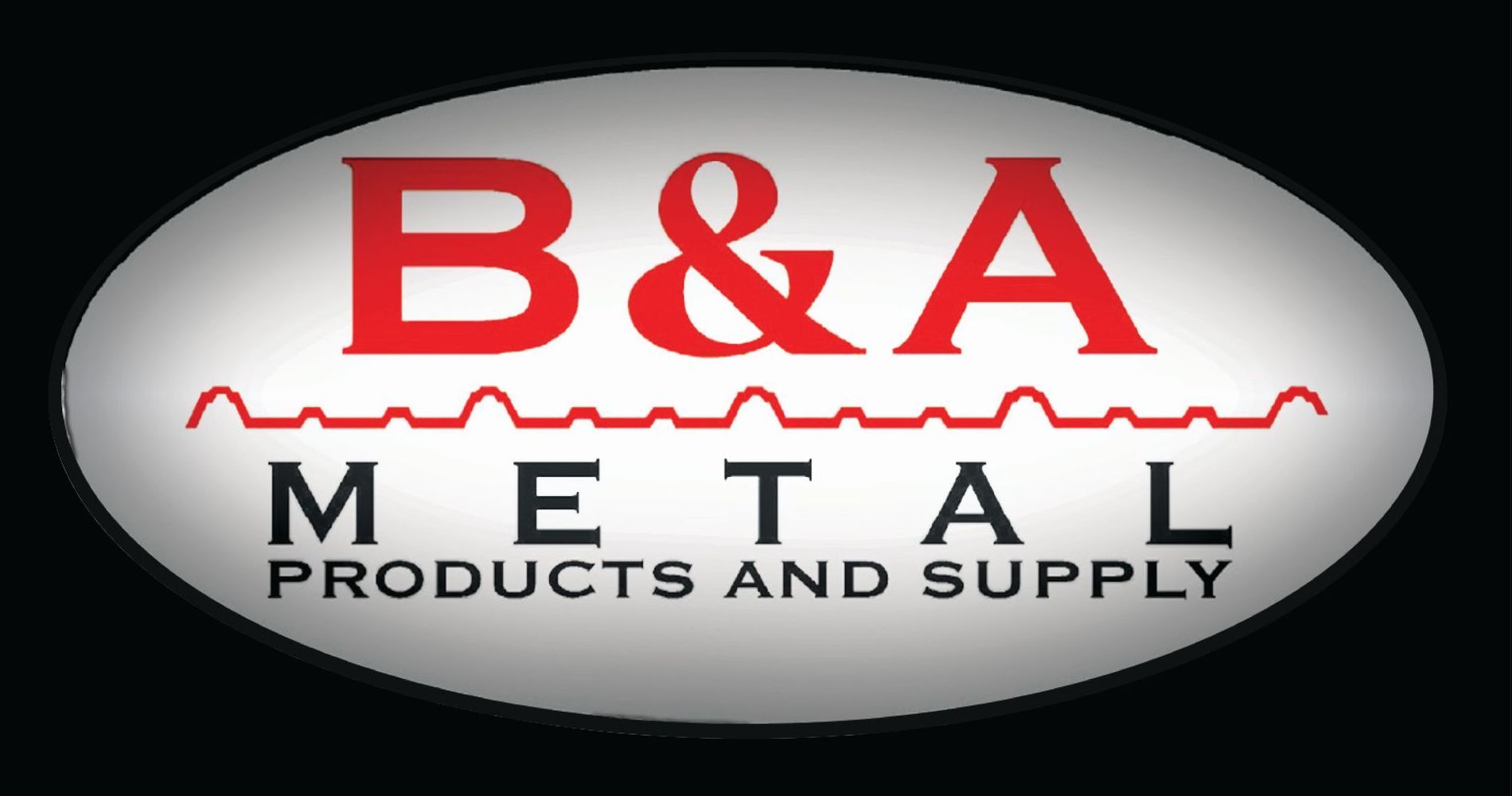 B&A Metal Products and Supply logo in red and black on a silver oval background