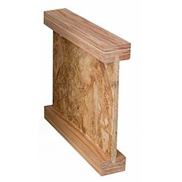 Wooden I-beam with OSB web and laminated top and bottom flanges