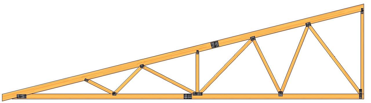 Diagram of a triangular truss bridge with orange members on a white background