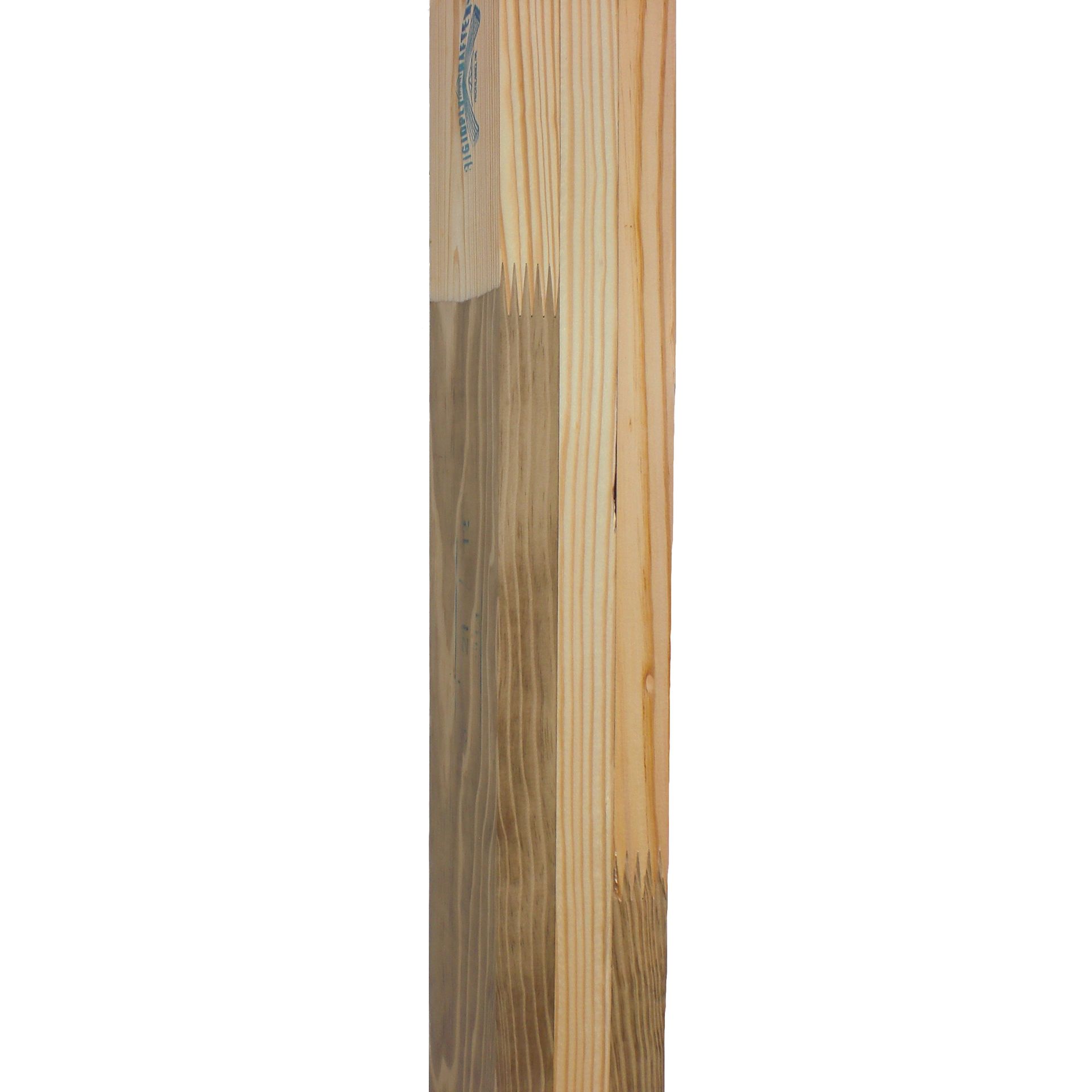 Close-up of a vertical wooden plank with light tan and weathered gray grain
