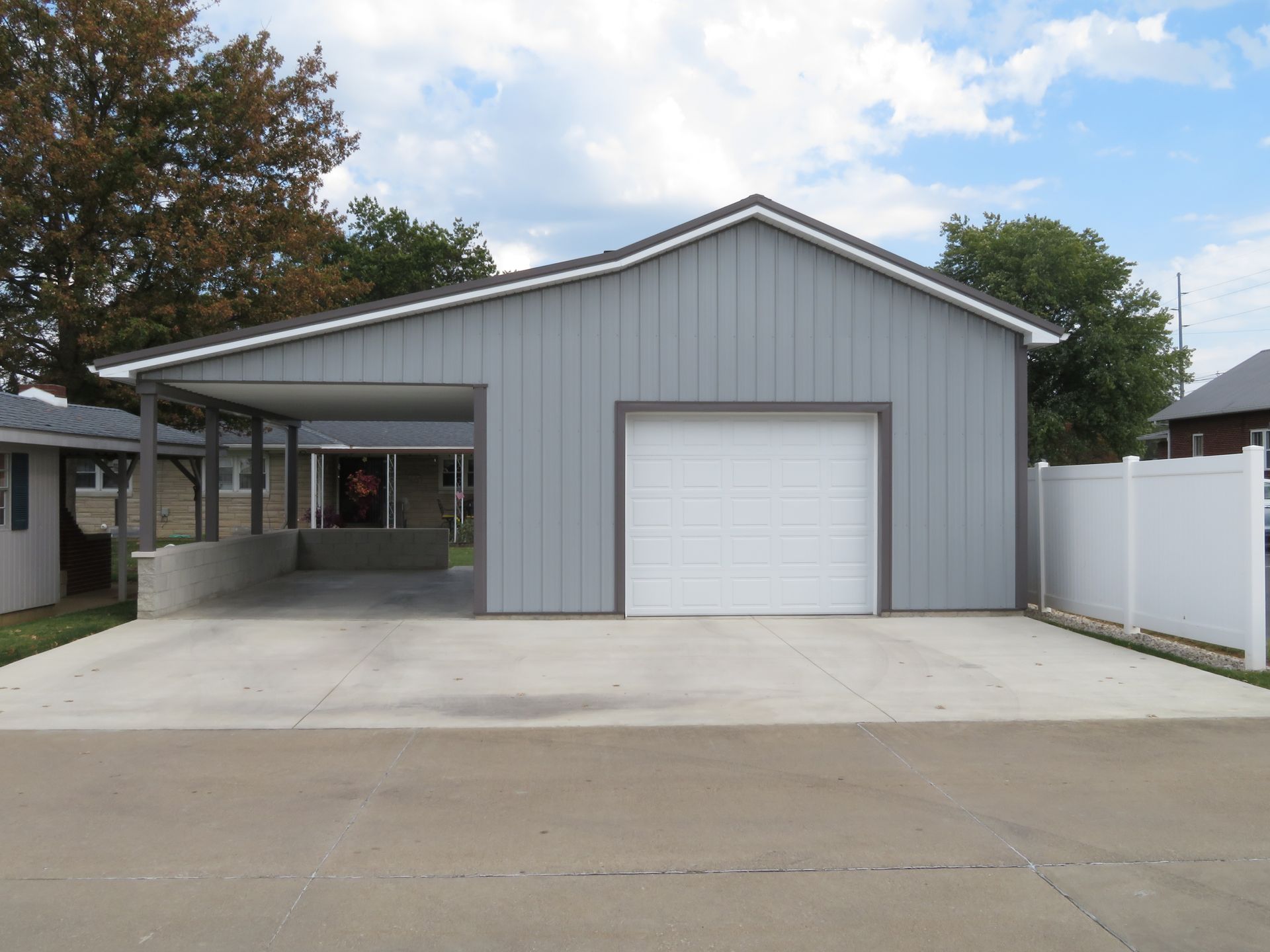 Ag metal siding and roof on post frame garage.

