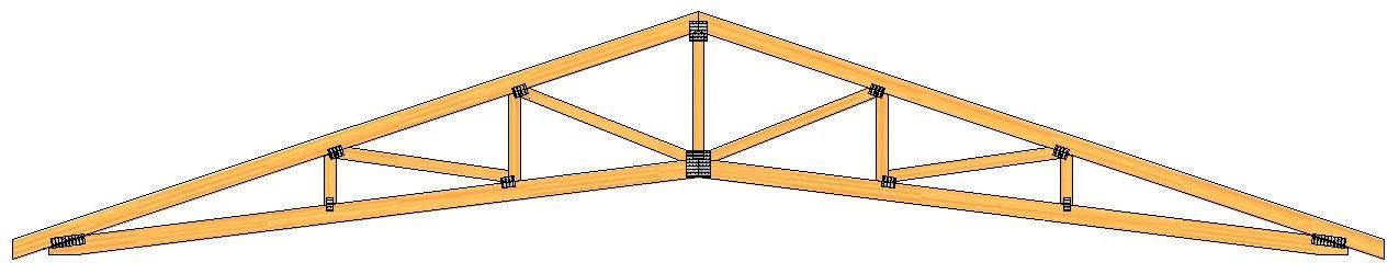 Wooden roof truss with triangular beams, shown in side view on a white background