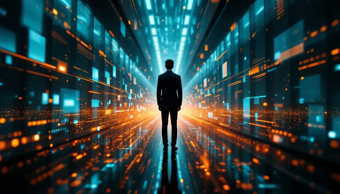 Technologist analyzing analytics and visualization tools for decision advantage