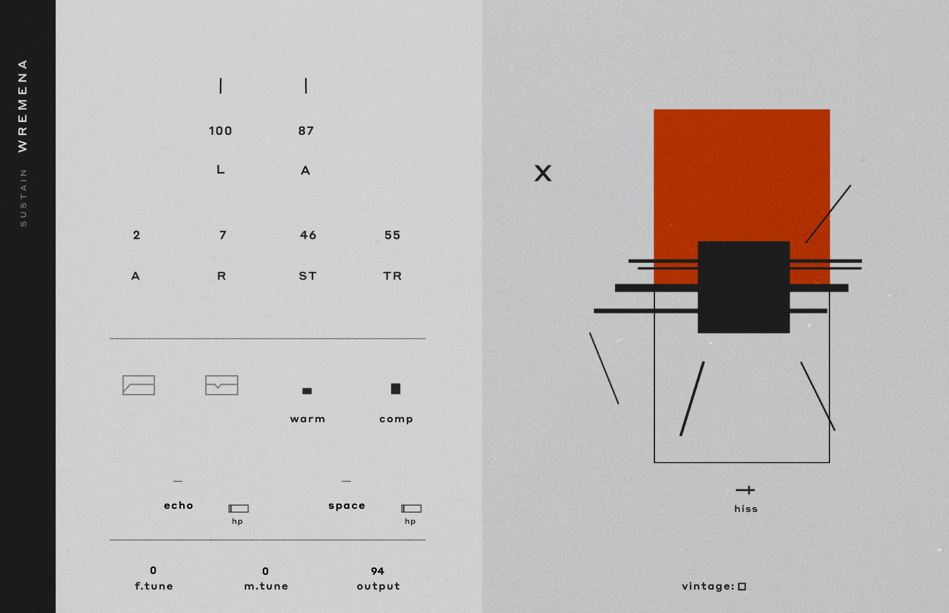 A black and white graphic with a red square in the middle