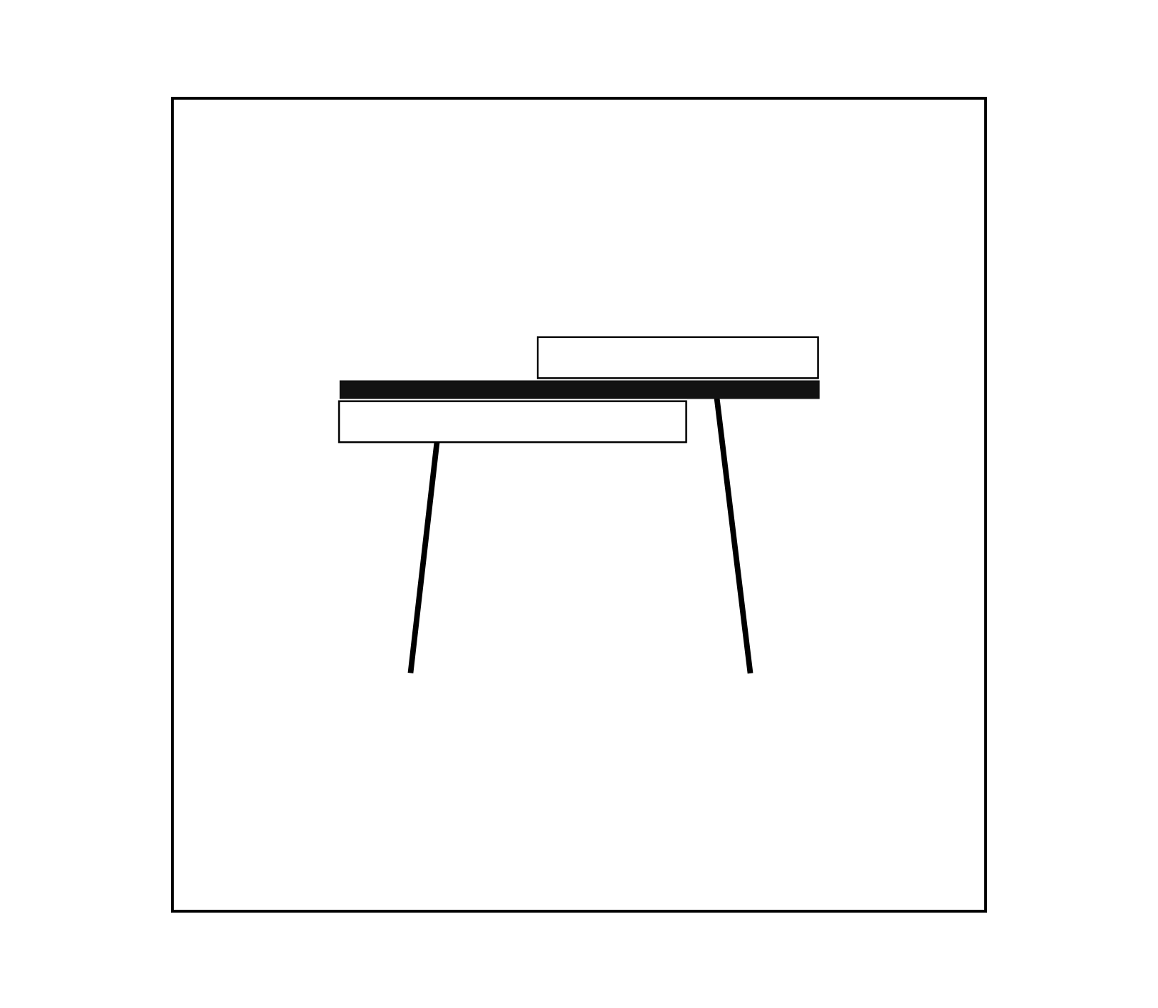A black and white drawing of a desk on a white background.