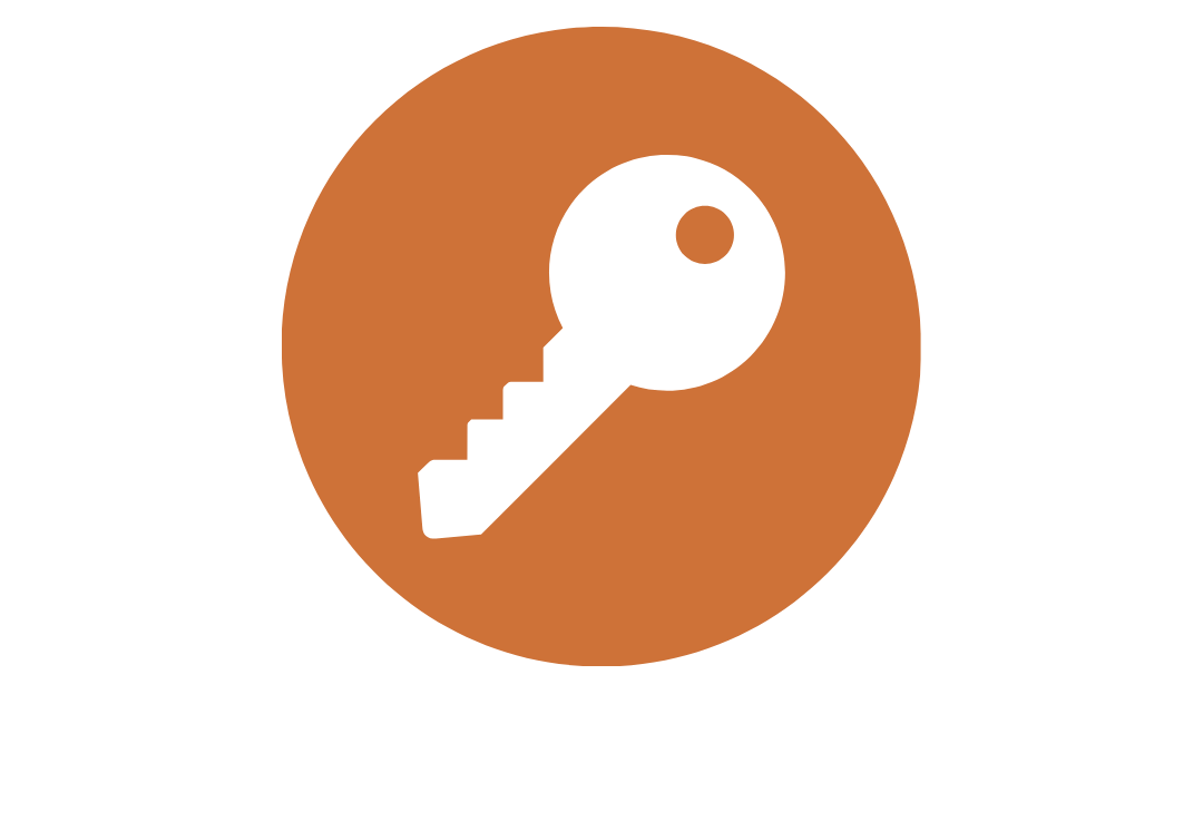White key icon inside an orange circle icon