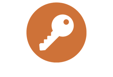 White key icon inside an orange circle icon