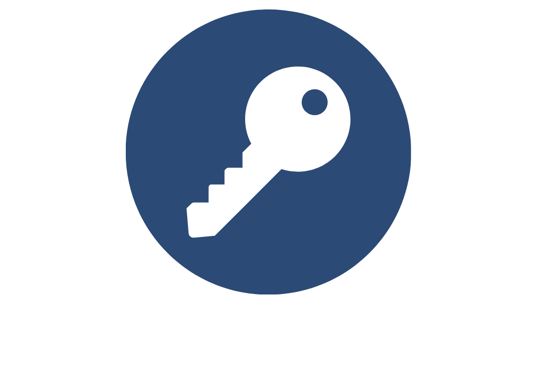 White key icon inside an orange circle icon