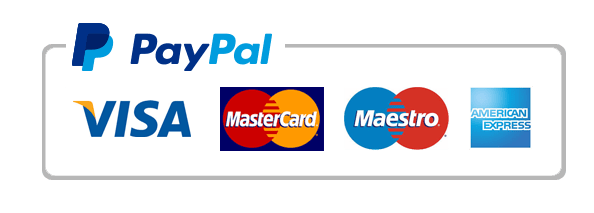 Logotipos de PayPal, Visa, Mastercard y American Express sobre un fondo blanco