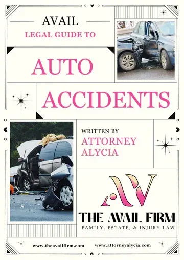 Legal guide to auto accidents by Attorney Alycia from The Avail Firm. Two car crash images.
