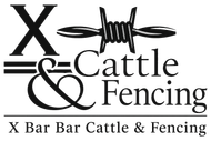 X Bar Bar Cattle & Fencing logo with barbed wire and cattle-themed text