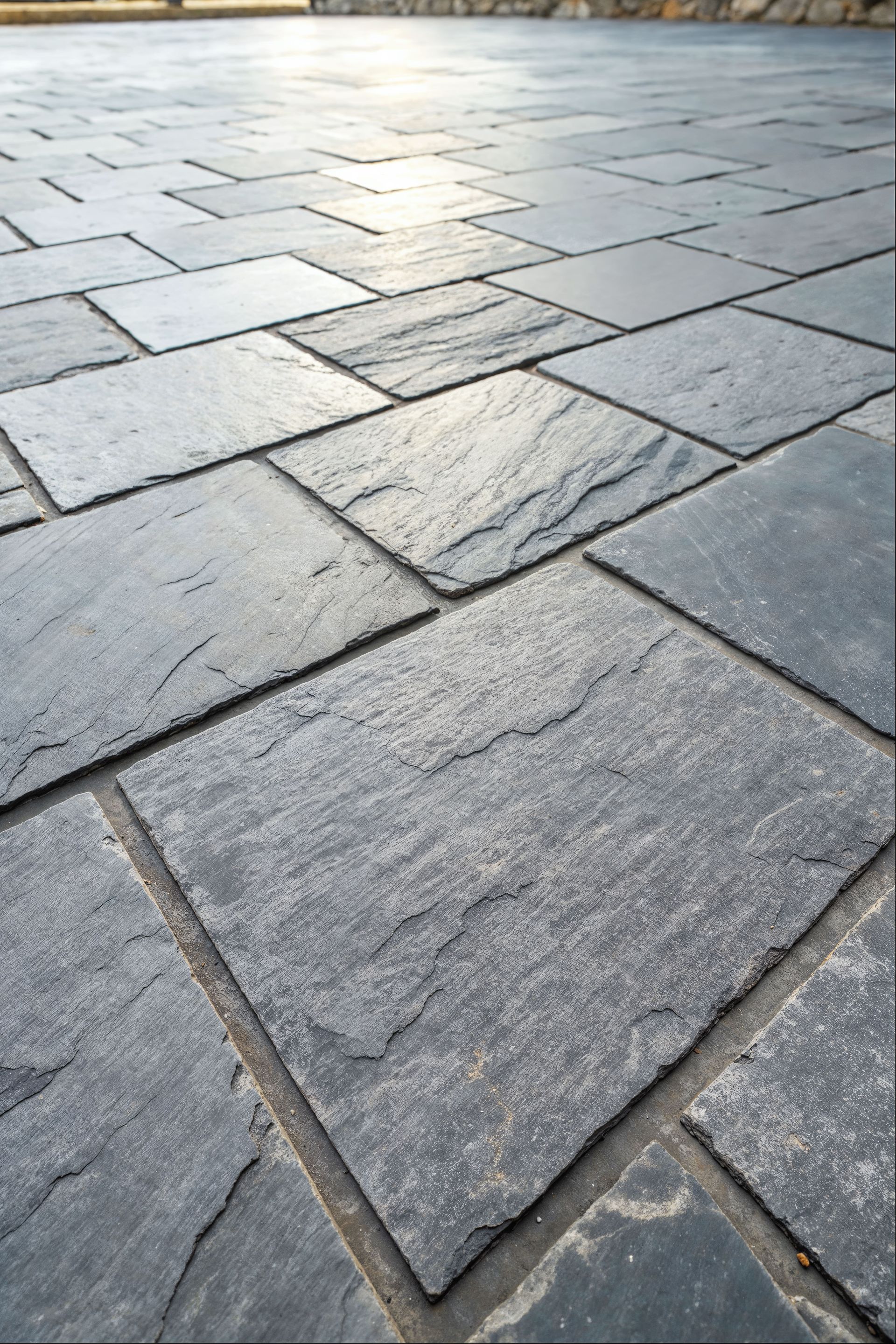 A close up of a brick floor with a lot of tiles on it.