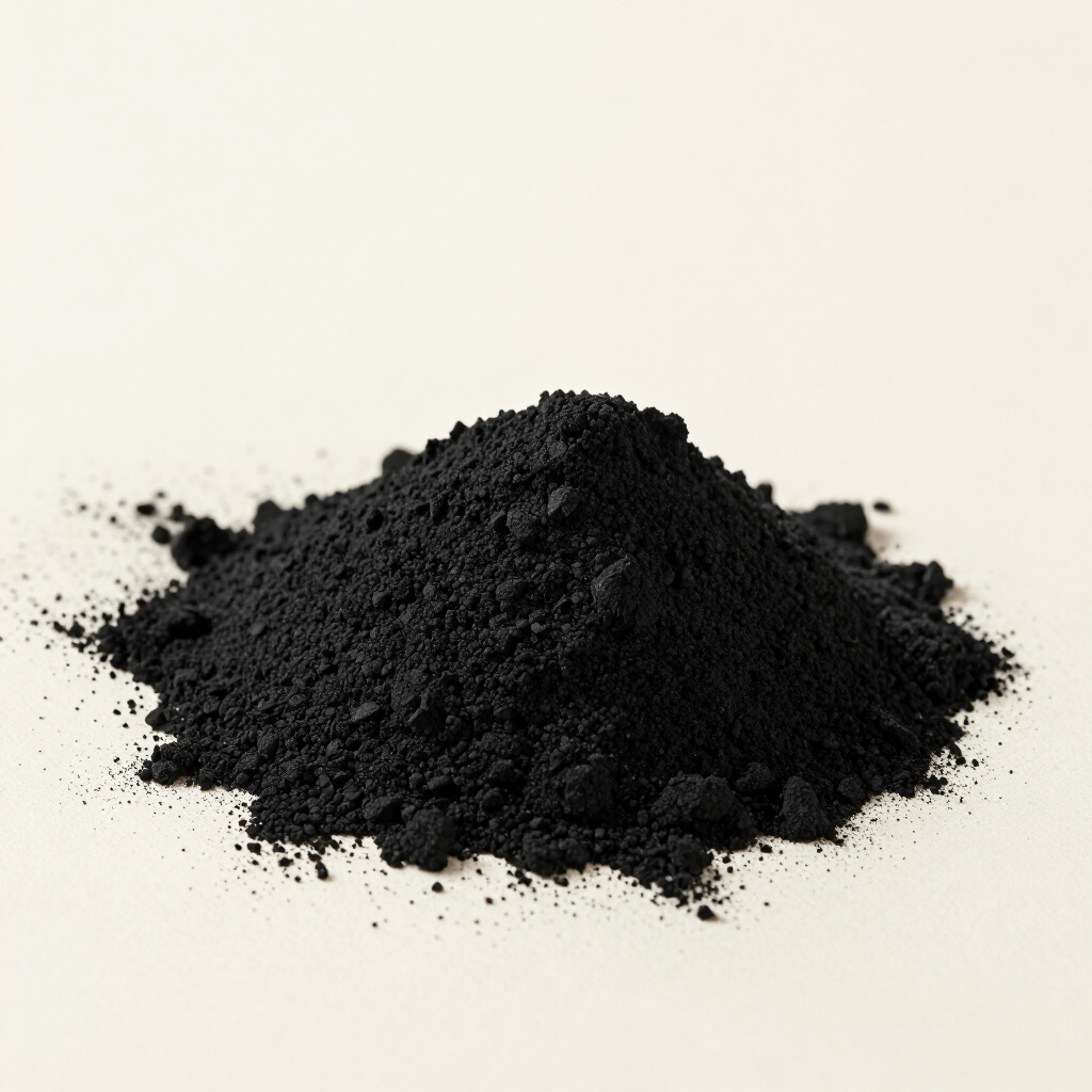 Montón de polvo negro sobre un fondo blanco