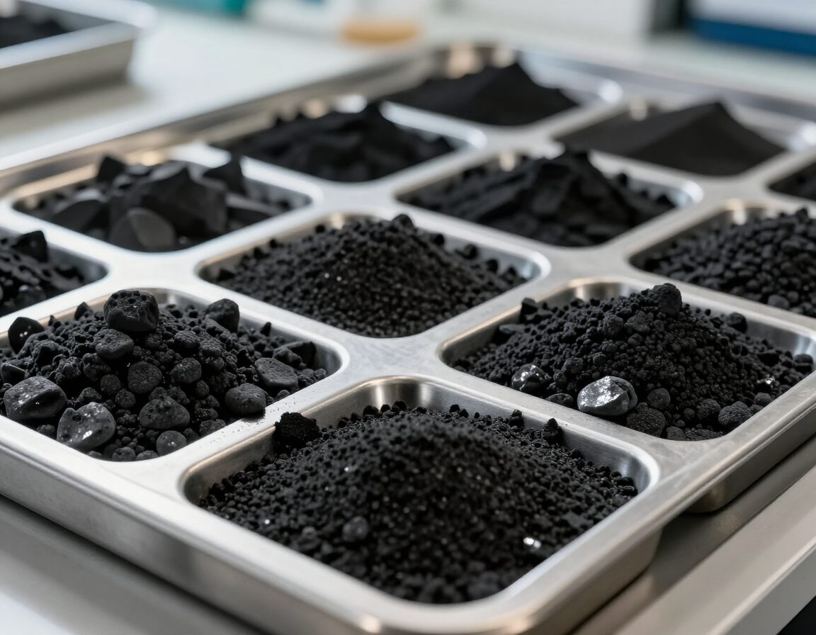 Muestras de carbón activado granular y polvo