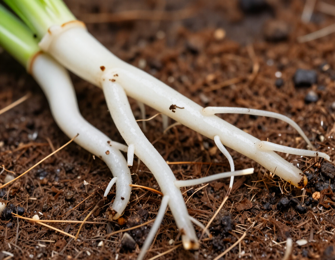 Raíces de plantas desarrolladas en fibra de coco