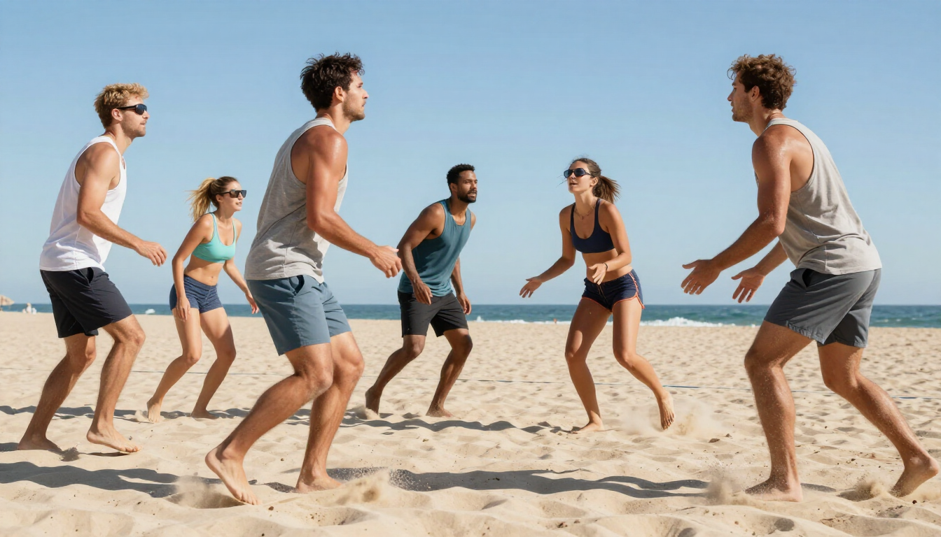 Beach volleyball action