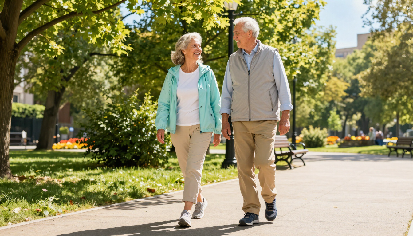 Active seniors enjoying a walk