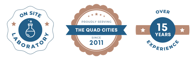 Three logos for the quad cities are shown on a white background