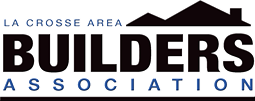 La Crosse Area Builders Association logo with black house roof silhouette and blue text on white background