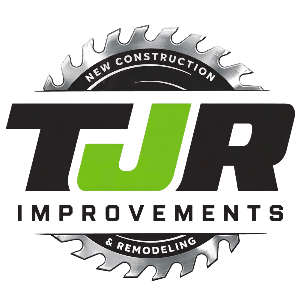 TJR Improvements logo with black and green lettering inside a silver saw blade, “New Construction” and “Remodeling” text