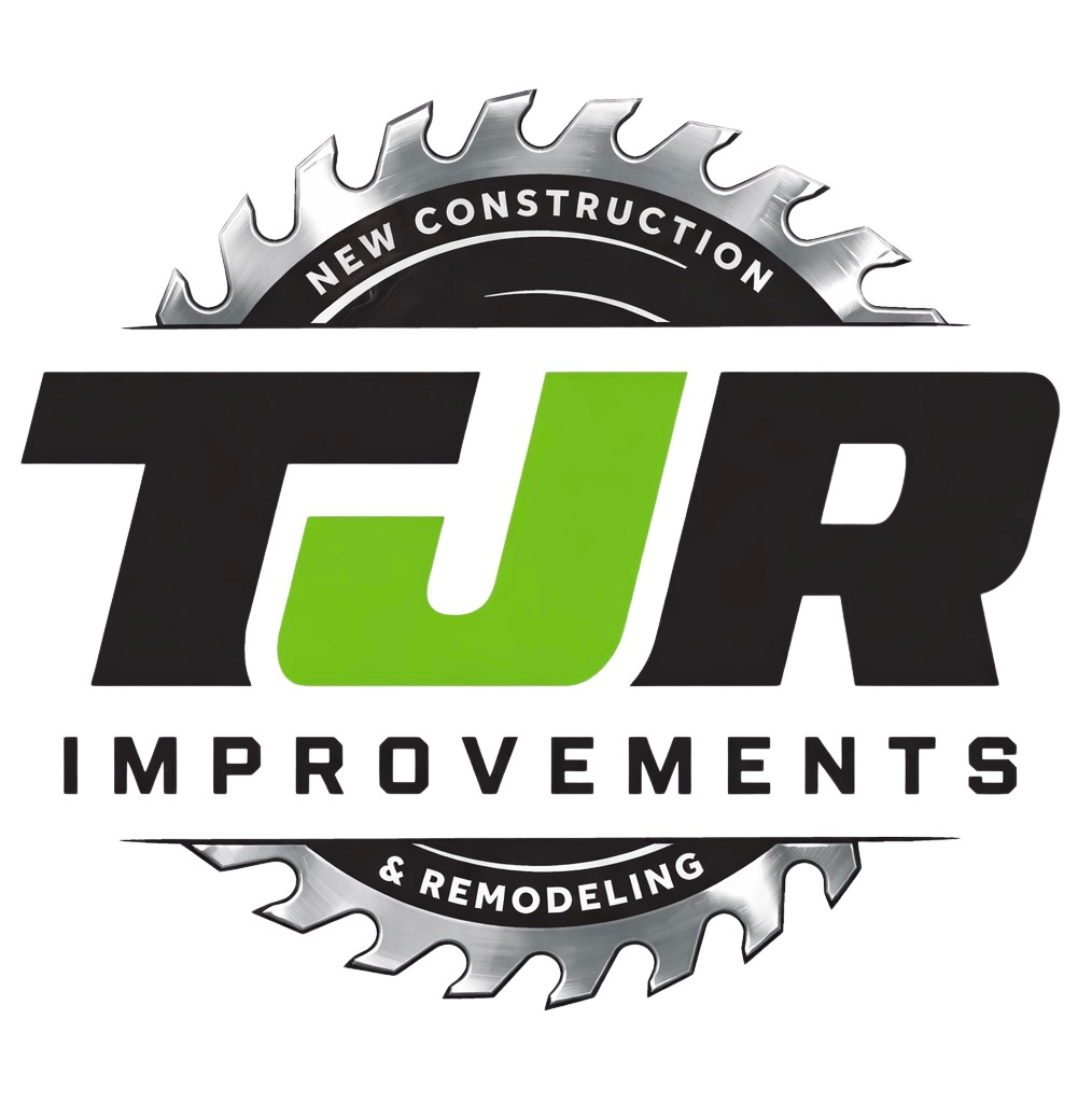 TJR Improvements logo with gray saw blade, black and green lettering, and “New Construction Remodeling” text