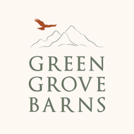 Alternate Green Grove Barns logo in cream background with mountain and bird motif.