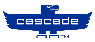 Un logo bleu pour cascade avec un aigle dessus