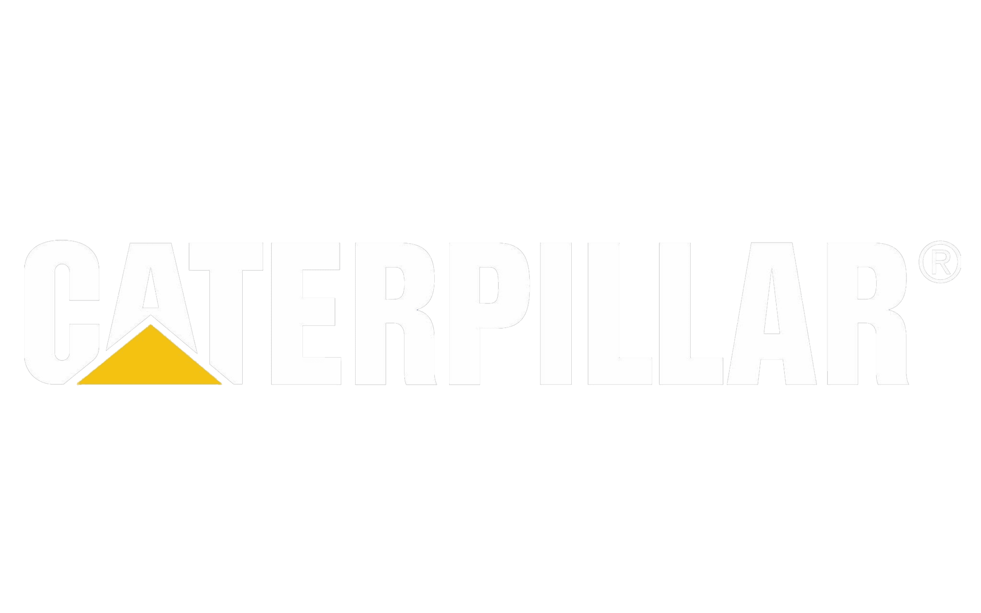 Le logo de Caterpillar est blanc avec un triangle jaune au milieu.
