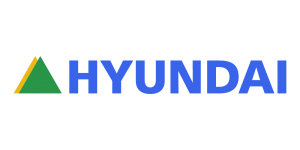 Un logo bleu et vert pour Hyundai avec un triangle vert