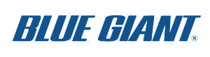Le logo géant bleu est sur fond blanc.