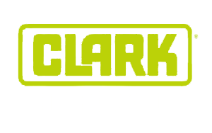 Le logo Clark est vert et blanc sur fond blanc.