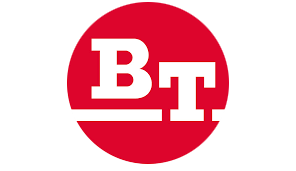 Le logo bt est dans un cercle rouge sur fond blanc