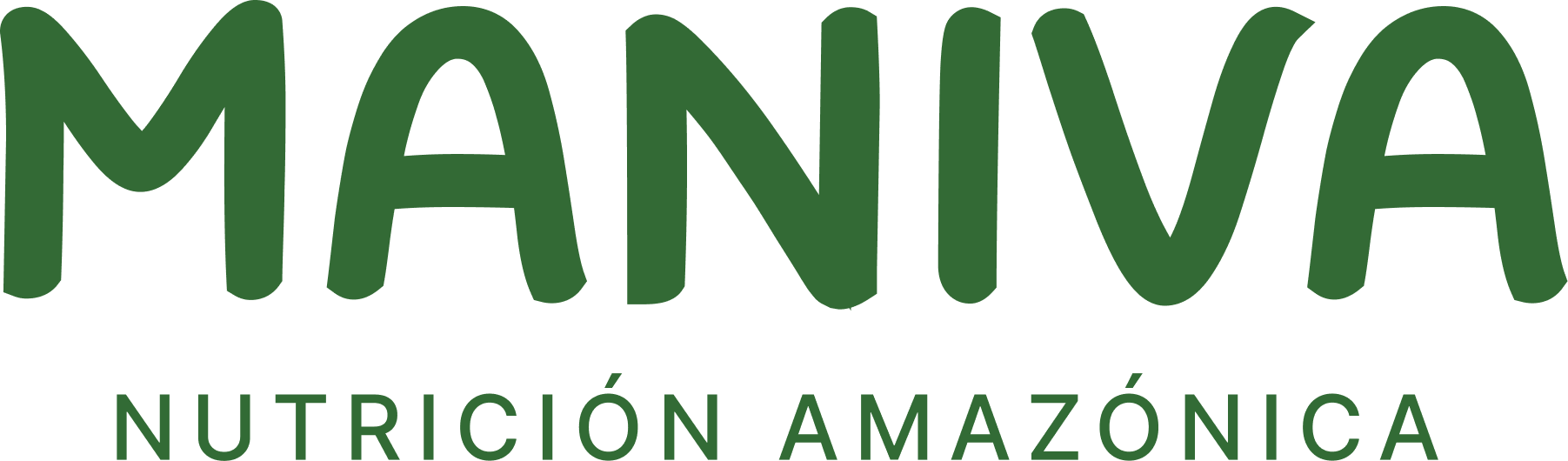 Logotipo da MANIVA em verde com “AMAZONIAN NUTRITION” abaixo.