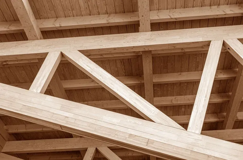 Wooden Ceiling With Exposed Beams in a Light Brown Tone — Sly Bros in Casino, NSW