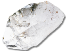 A close up of a piece of clear rock on a white background