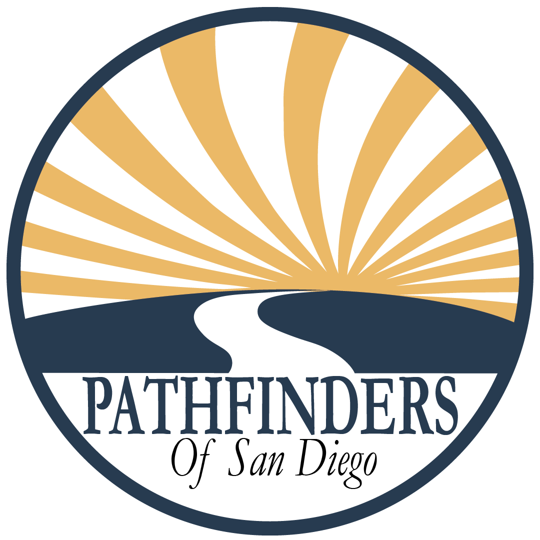A logo for pathfinders of san diego with a road going through it