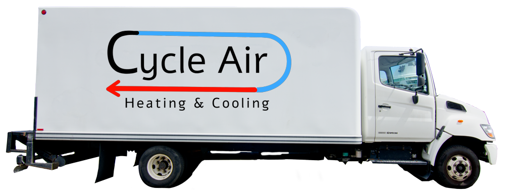 a white truck that says cycle air on the side