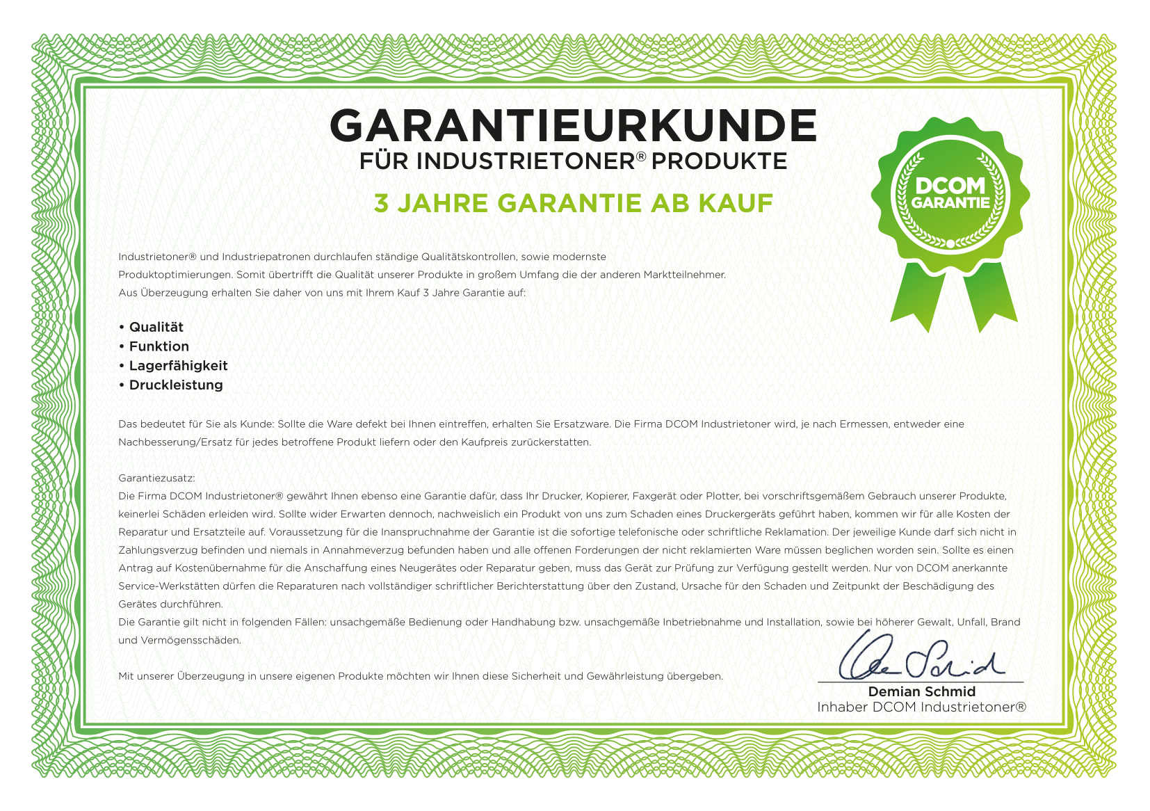 Foto Garantieurkunde