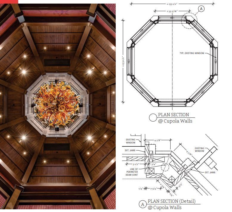 A drawing of a chandelier and a plan section of GreatHorse