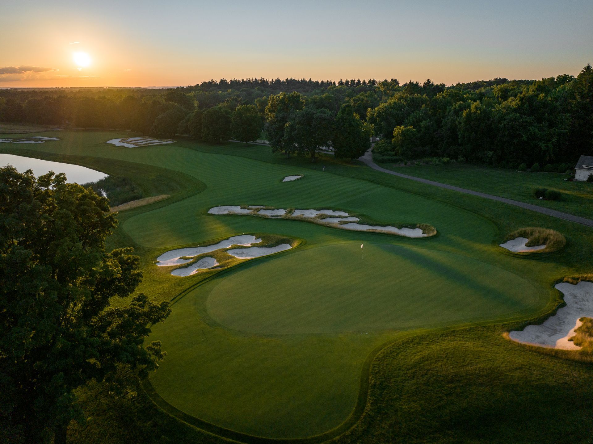 Aerial view from behind the green on hole eight