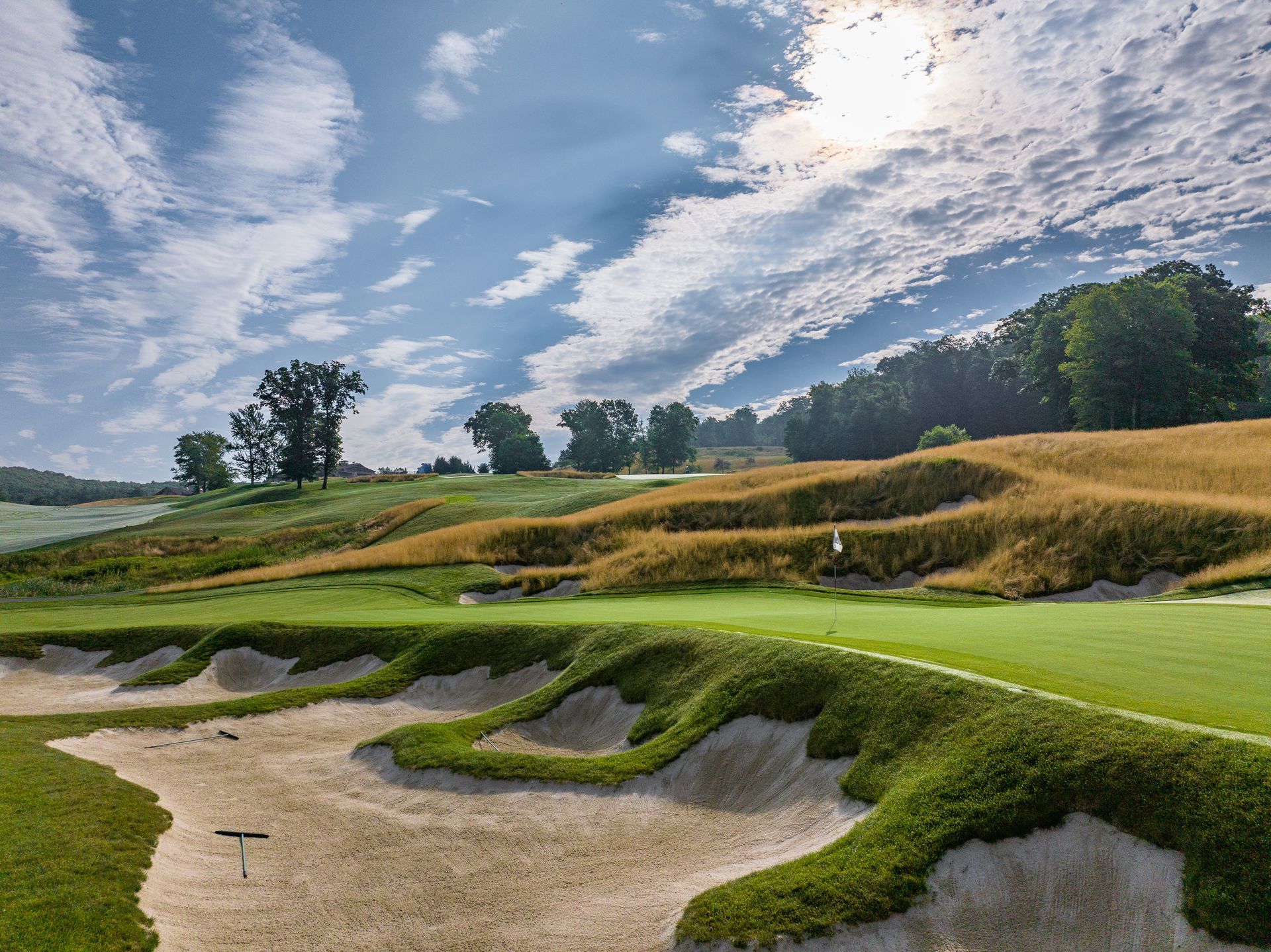 Bunker-level view of the fifteenth hole