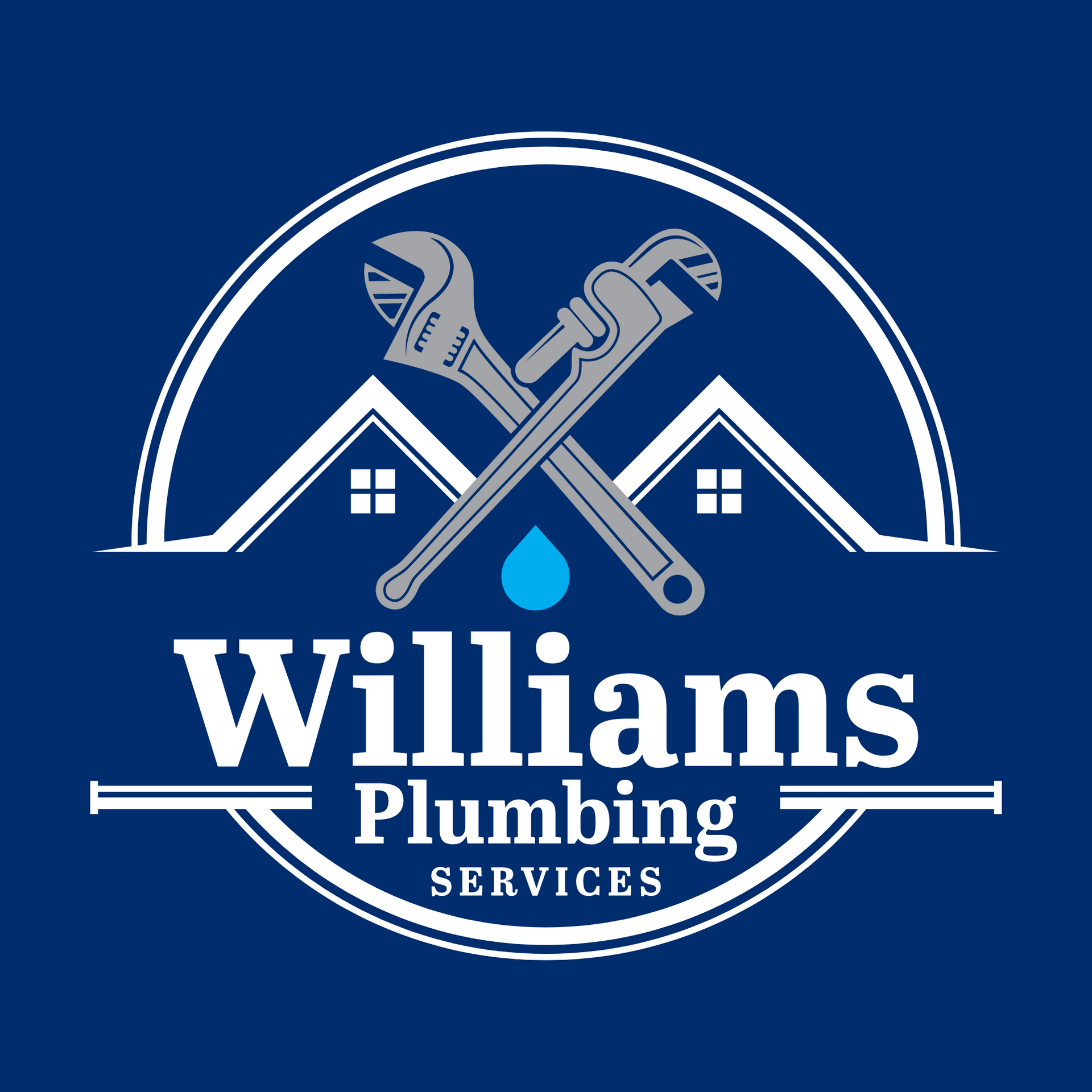 Williams plumbing services logo on a blue background