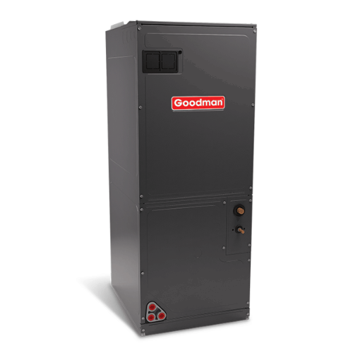 A goodman air conditioner is shown on a white background.