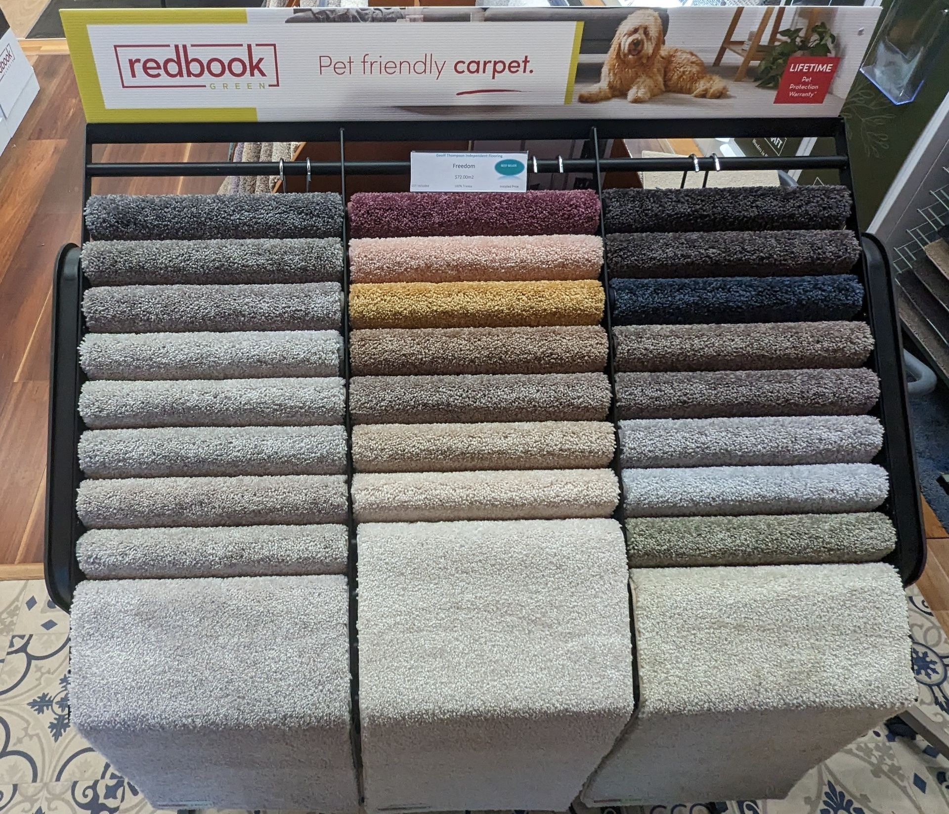 A Display of Different Colored Carpets in A Store — Geoff Thompson's Independent Flooring Centre In Port Macquarie, NSW