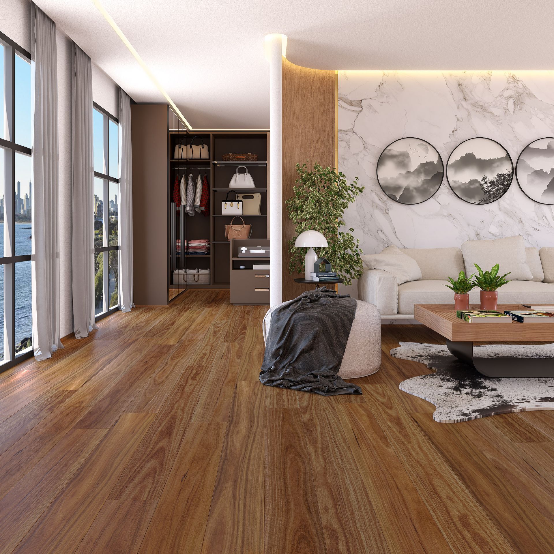 A Living Room With Hardwood Floors — Geoff Thompson's Independent Flooring Centre In Port Macquarie, NSW