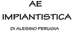 Logo AE Impiantistica con testo nero e la scritta più piccola “Di Alessio Perugia” sotto, su sfondo bianco.